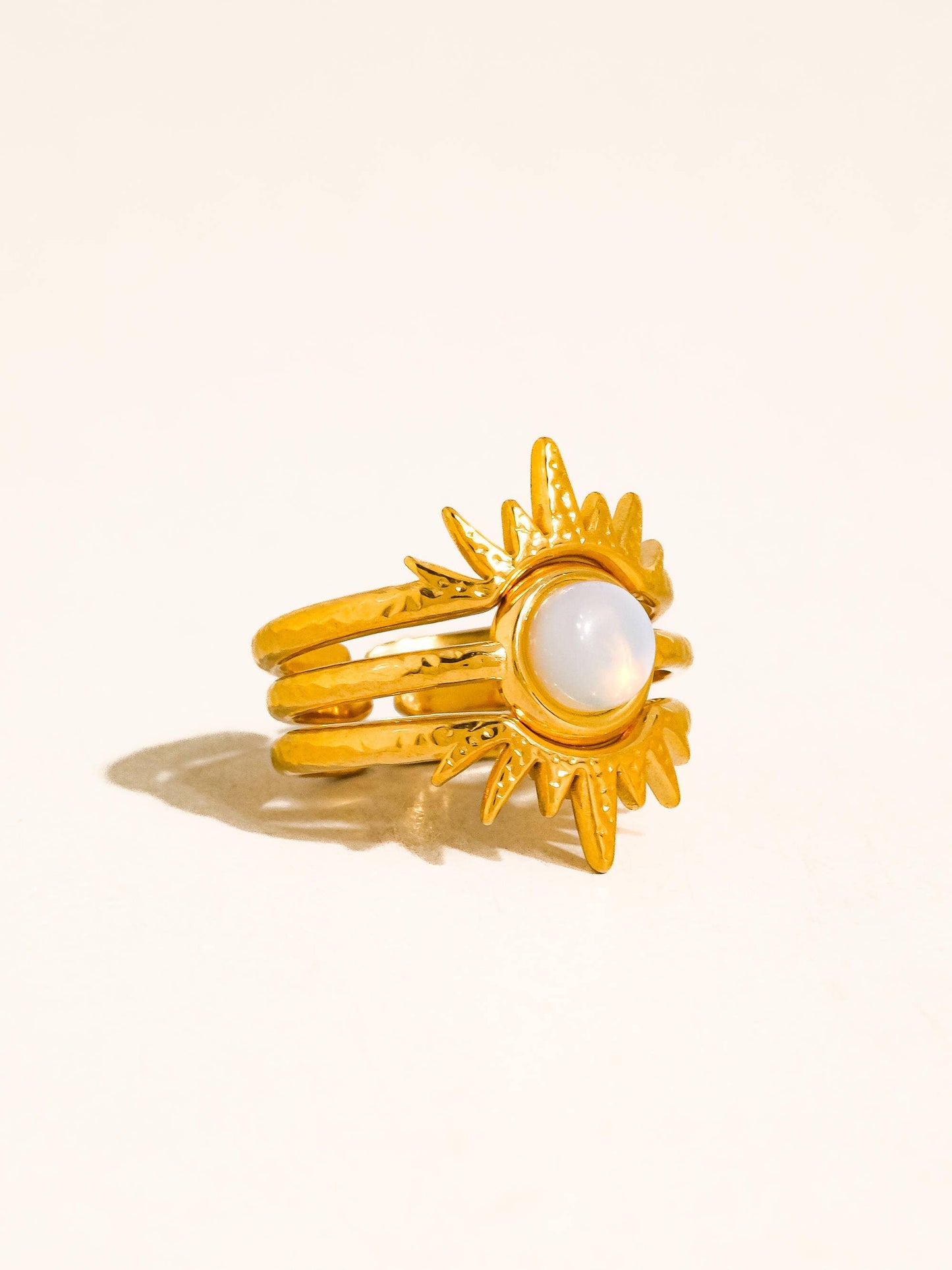 Nerina 18K Gold Non-Tarnish Sunburst Opal Stackable Ring