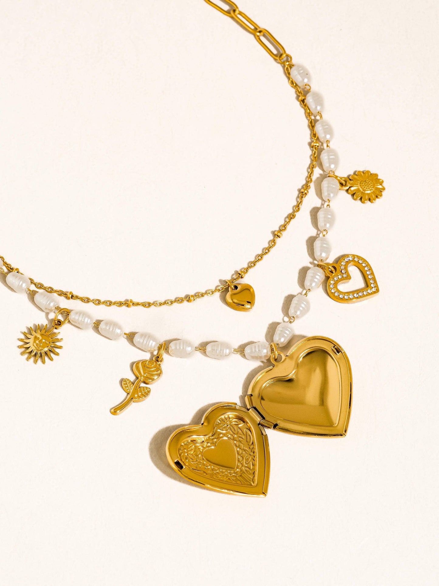 Non-Tarnish Pearl Heart Locket Necklace