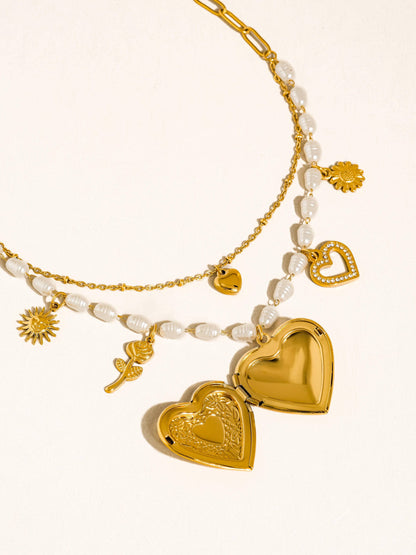 Non-Tarnish Pearl Heart Locket Necklace