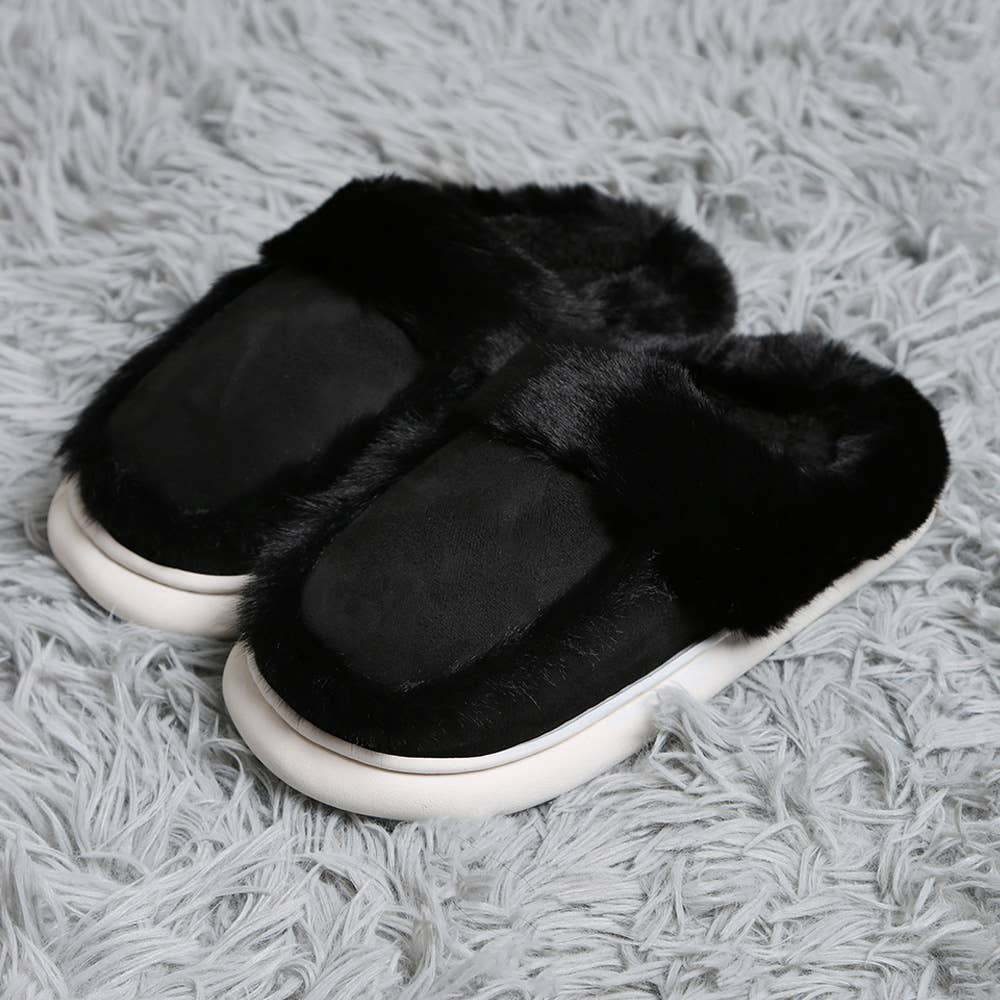 Faux Suede Fuzzy Slippers