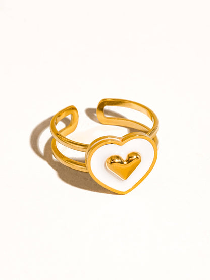 Nari 18K Gold Non-Tarnish Heart Two Band Ring