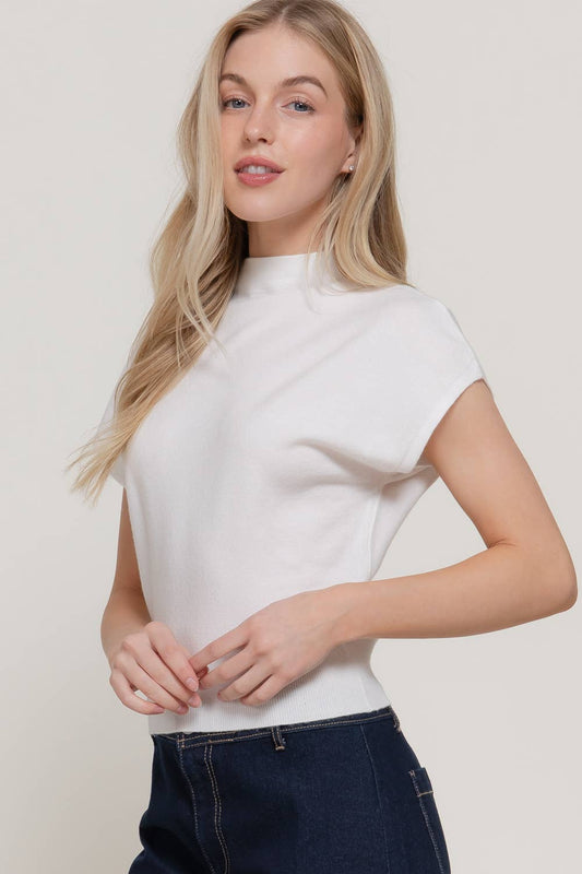 Cap Mock Neck Sweater Top