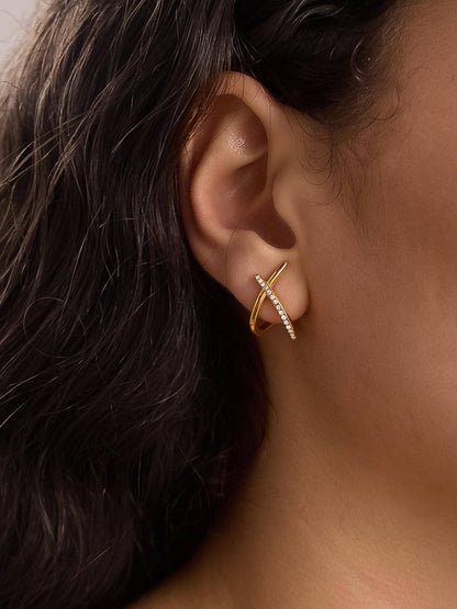Non-Tarnish CZ Crossover Earrings