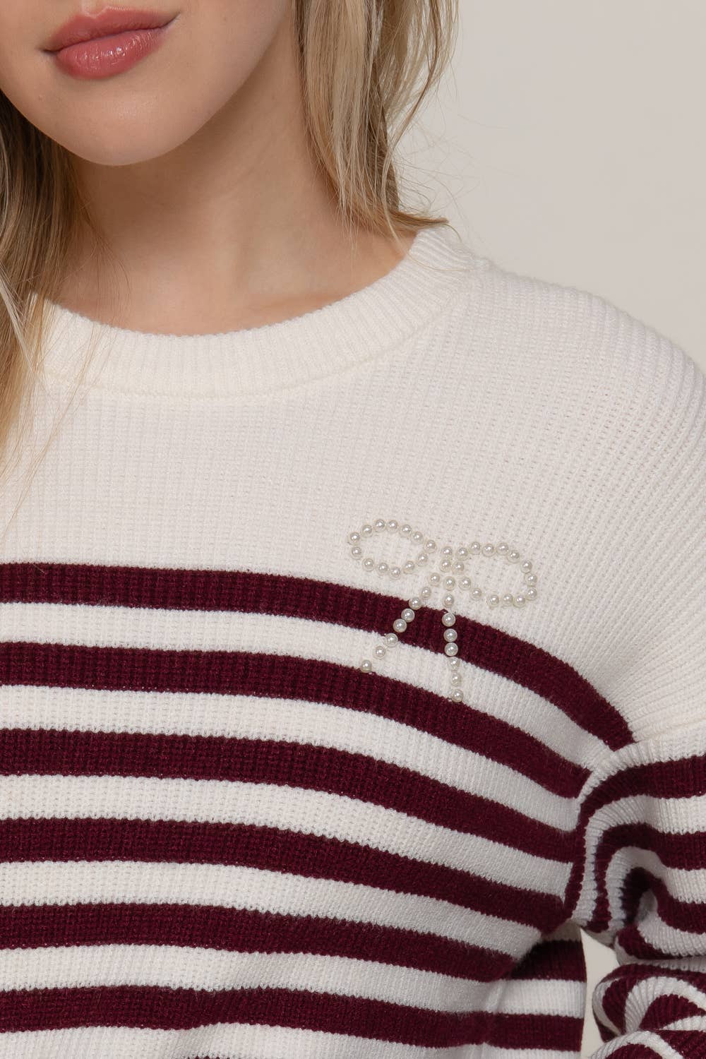 Pearl Bow Stripe Sweater