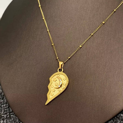 18K Gold Plated SS Sun Moon Heart Couple Necklace - FGS/MS