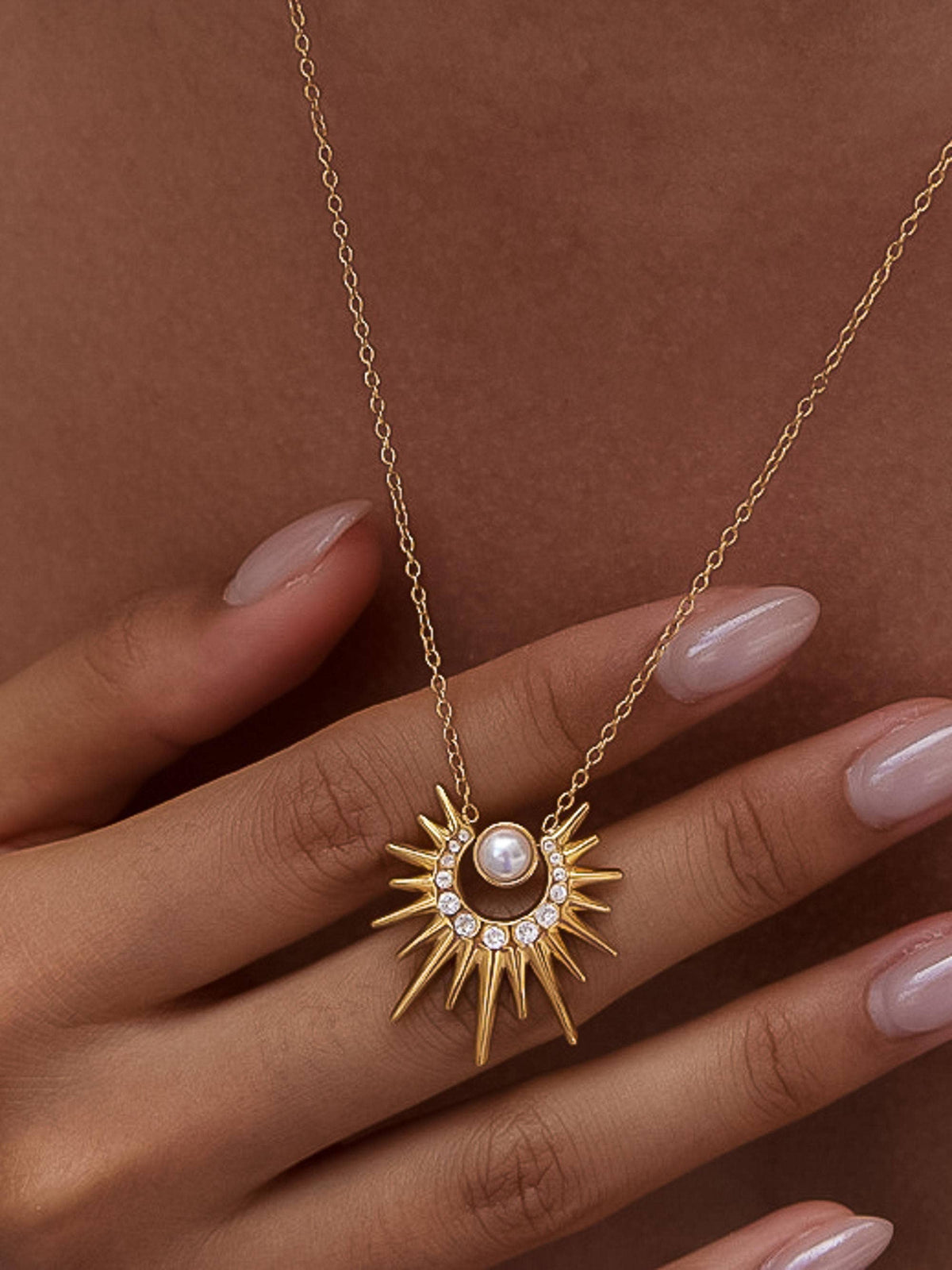 Non-Tarnish Pearl Sunburst Necklace