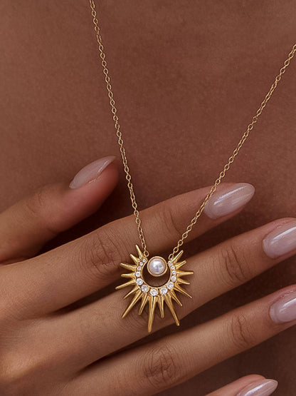 Non-Tarnish Pearl Sunburst Necklace