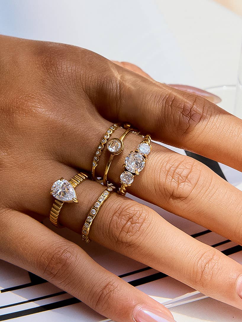 Roséa 18K Gold Non-Tarnish Stack Stone Ring