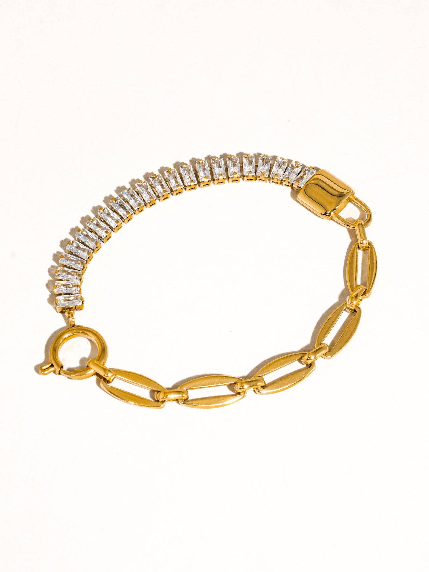 Benson 18K Gold Non-Tarnish Rhinestone Chain Bracelet