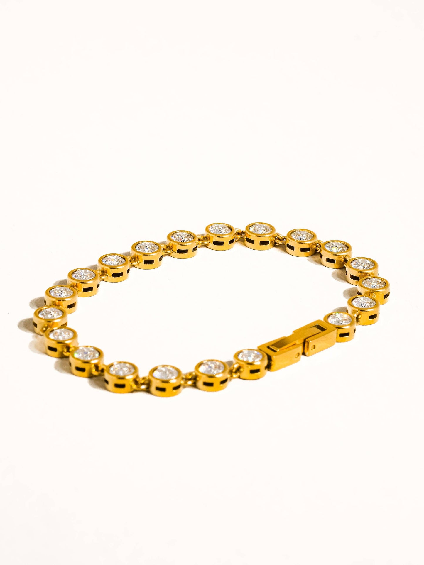 Amity 18K Gold Non-Tarnish Round Rhinestone Bracelet