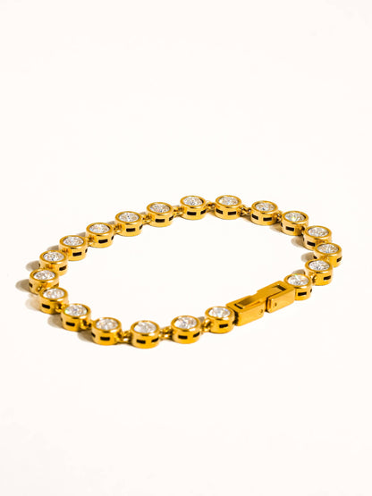 Amity 18K Gold Non-Tarnish Round Rhinestone Bracelet