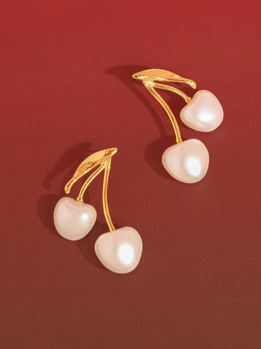 Non-Tarnish Pearl Cherry Earrings