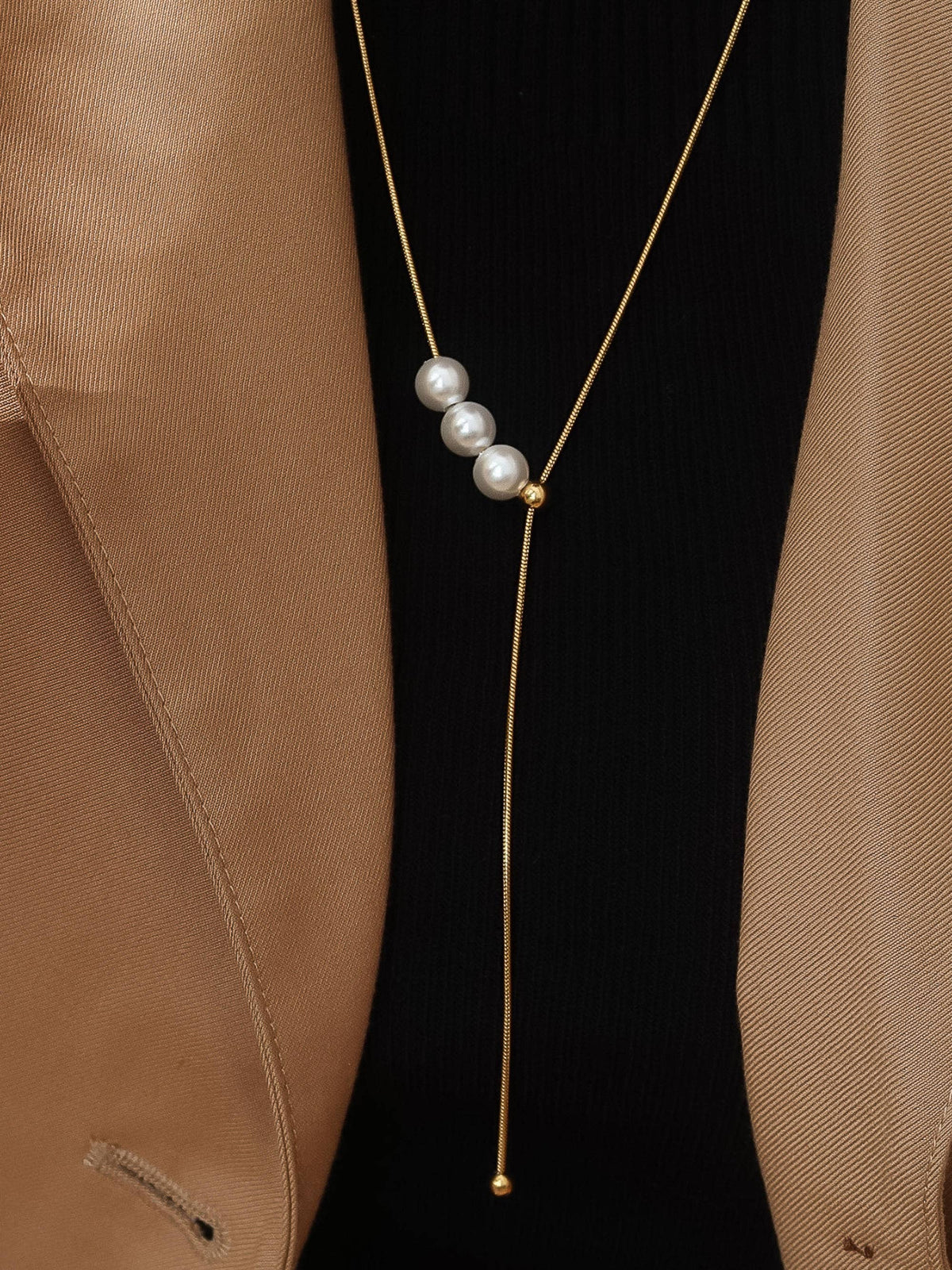 Non-Tarnish Pearl Y Drop Sweater Necklace