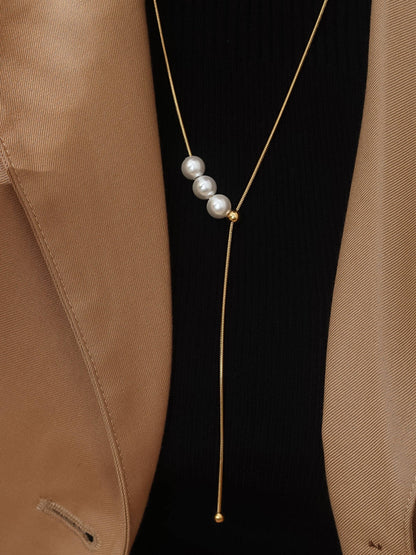Non-Tarnish Pearl Y Drop Sweater Necklace