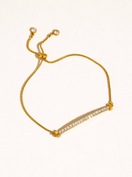 Montessa 18K Gold Non-Tarnish CZ Adjustable Bar Bracelet