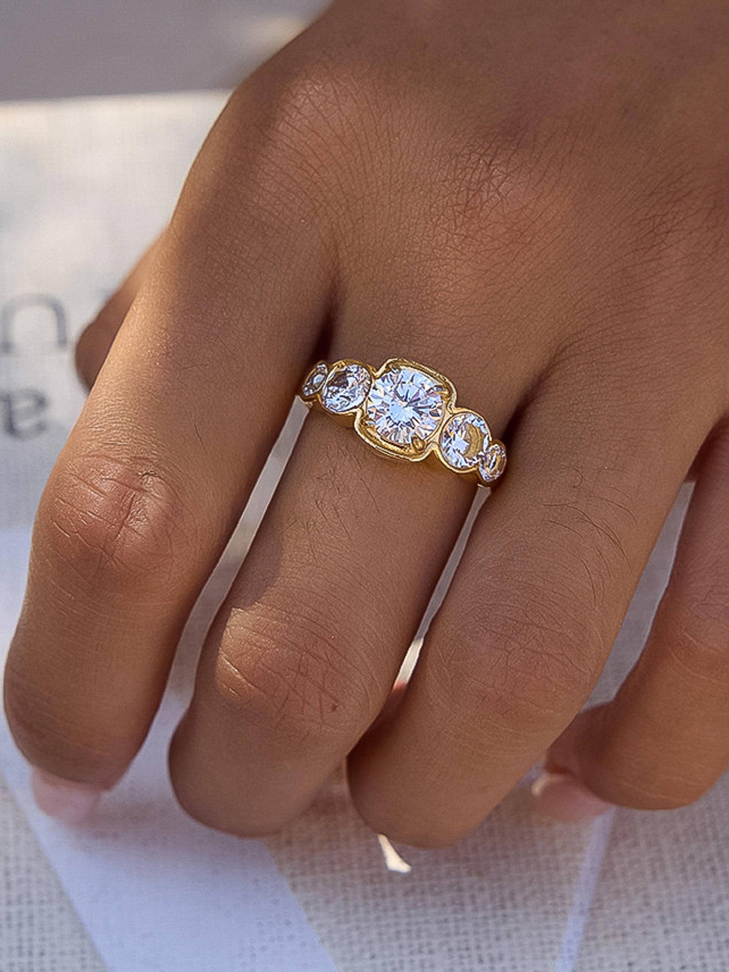 Irid 18K Gold Non-Tarnish Multi CZ Statement Ring