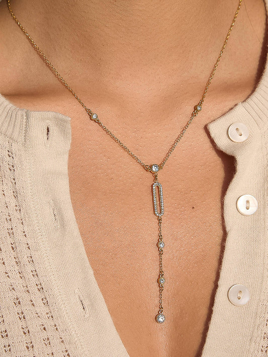 Non-Tarnish CZ Drop Bar Necklace