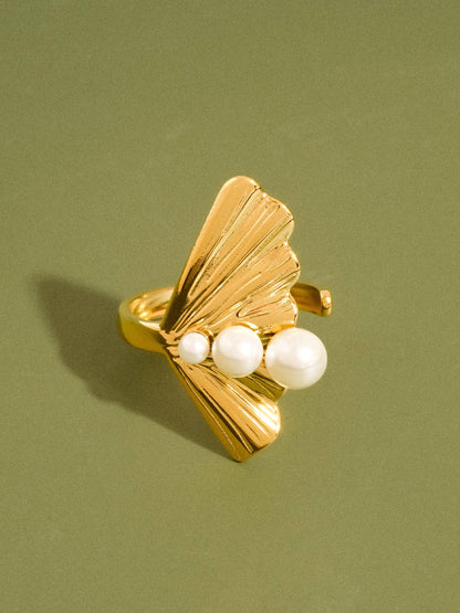 Kala 18K Gold Non-Tarnish Sculptural Pearl Statement Ring