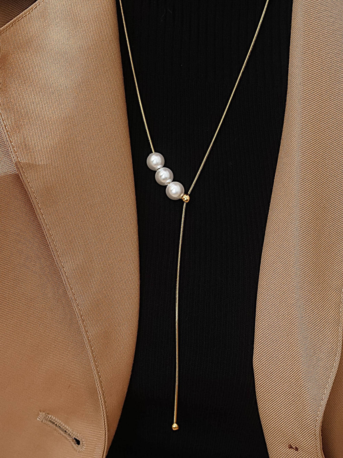 Non-Tarnish Pearl Y Drop Sweater Necklace