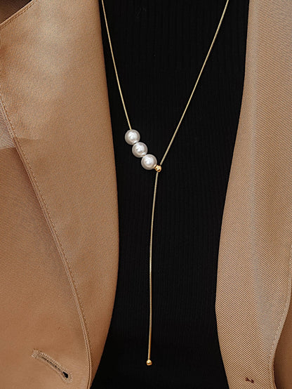 Non-Tarnish Pearl Y Drop Sweater Necklace
