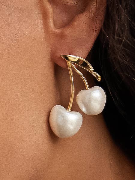 Non-Tarnish Pearl Cherry Earrings