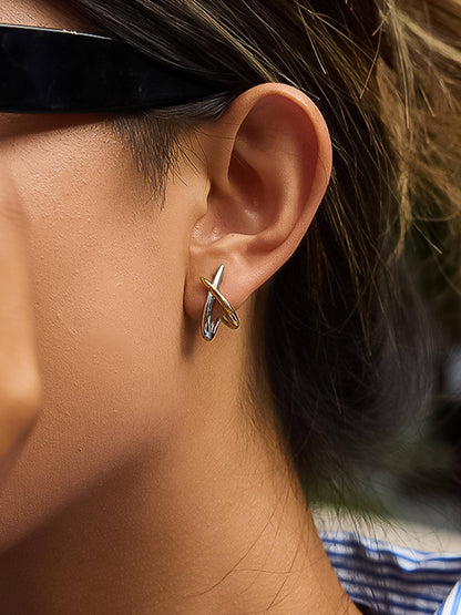 Non-Tarnish Two Tone Crossover Earrings
