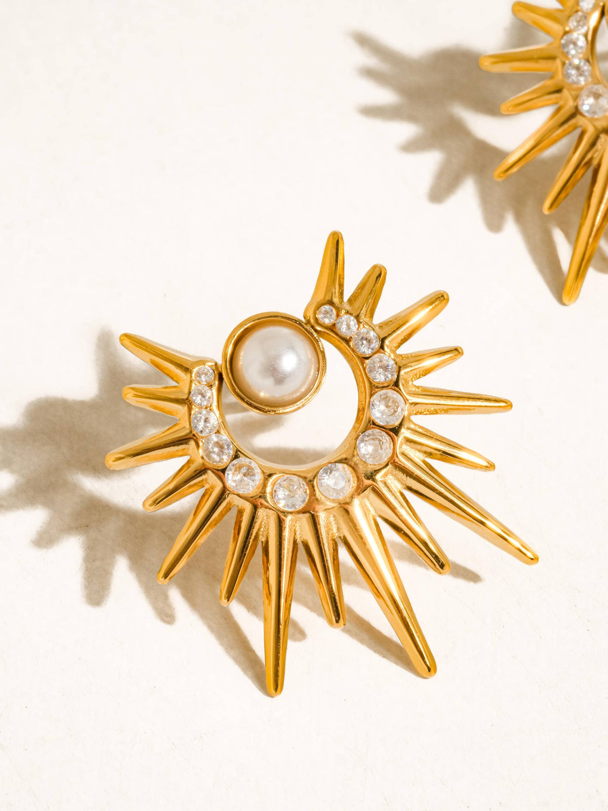 Non-Tarnish Pearl Sunburst Earrings