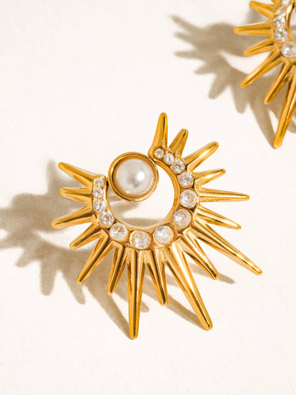Non-Tarnish Pearl Sunburst Earrings