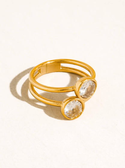 Hollis 18K Gold Non-Tarnish Double CZ Ring