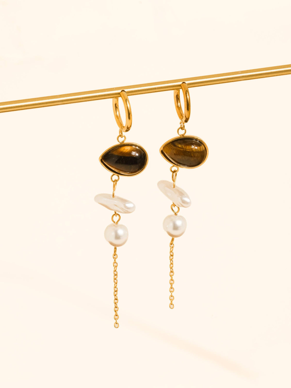 Non Tarnish Stone Pearl Drop Earrings