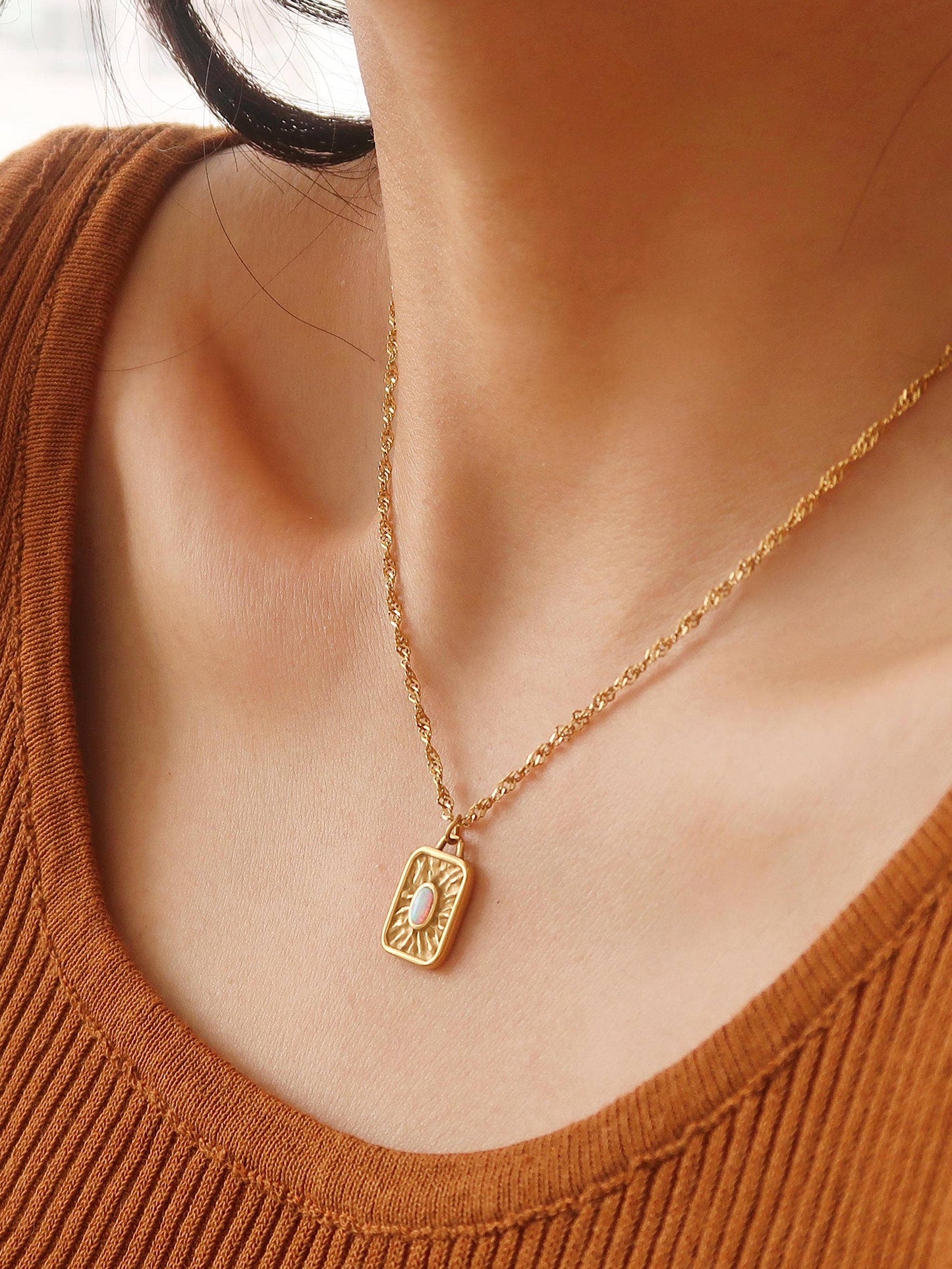 Non-Tarnish Stone Sun Necklace