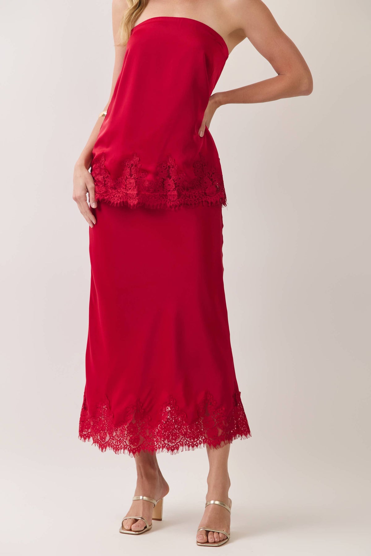 Lace Satin Maxi Skirt