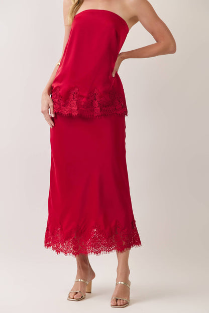 Lace Satin Maxi Skirt