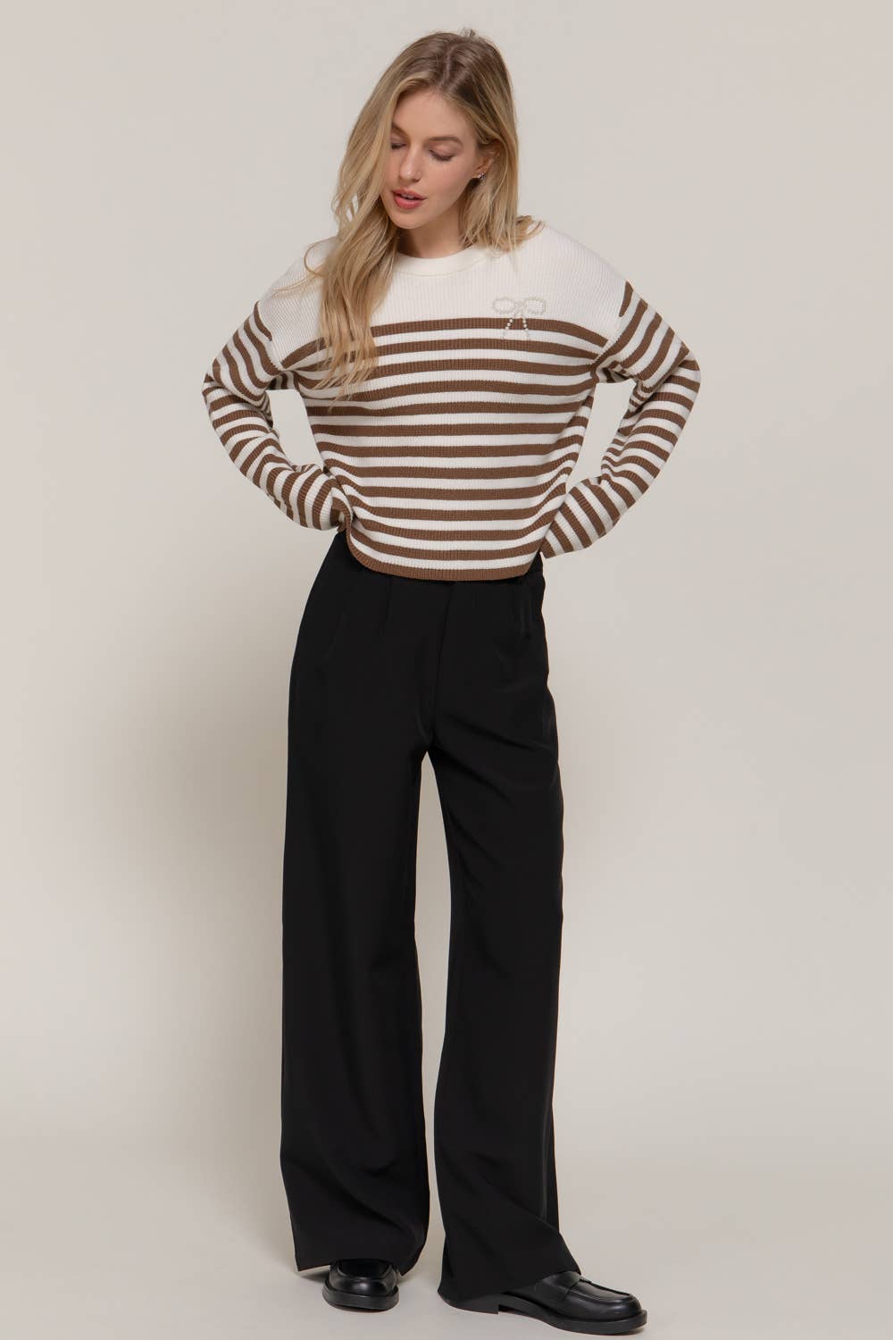 Pearl Bow Stripe Sweater