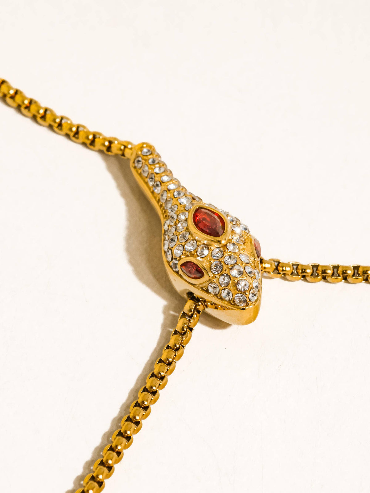 Non-Tarnish Red CZ Snake Lariat Necklace