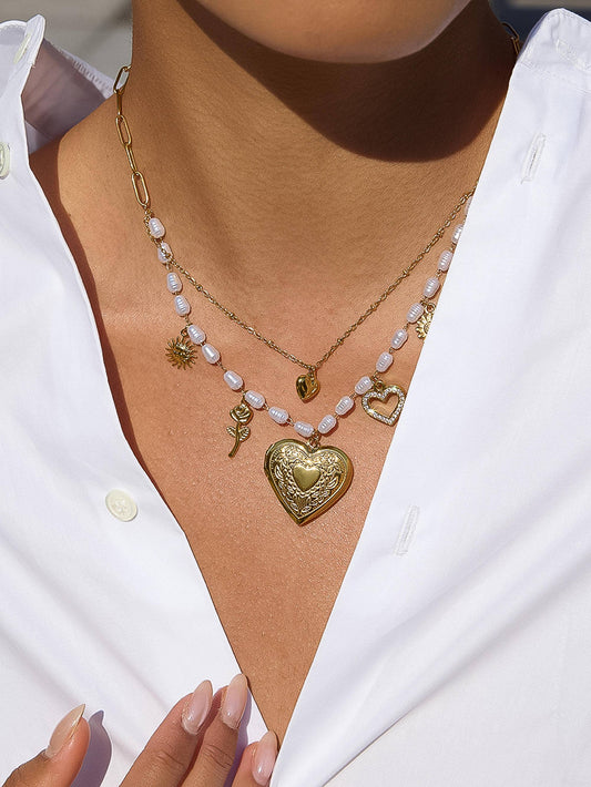 Non-Tarnish Pearl Heart Locket Necklace