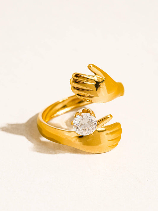 Zyne 18K Gold Non-Tarnish Hands Embrace CZ Ring