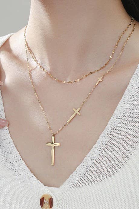 Non Tarnish Three Cross Necklace
