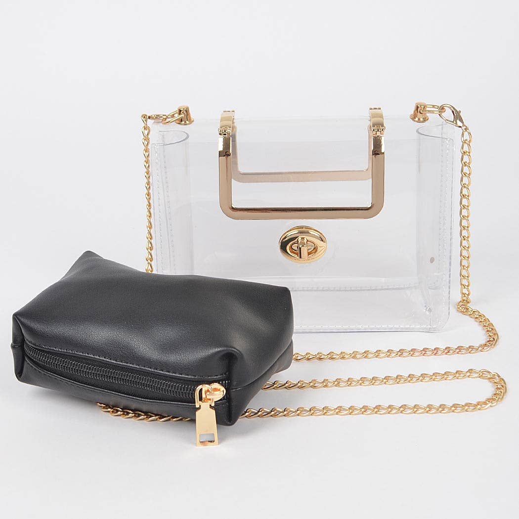 Transparent Metal Handle Bag W/ Pouch