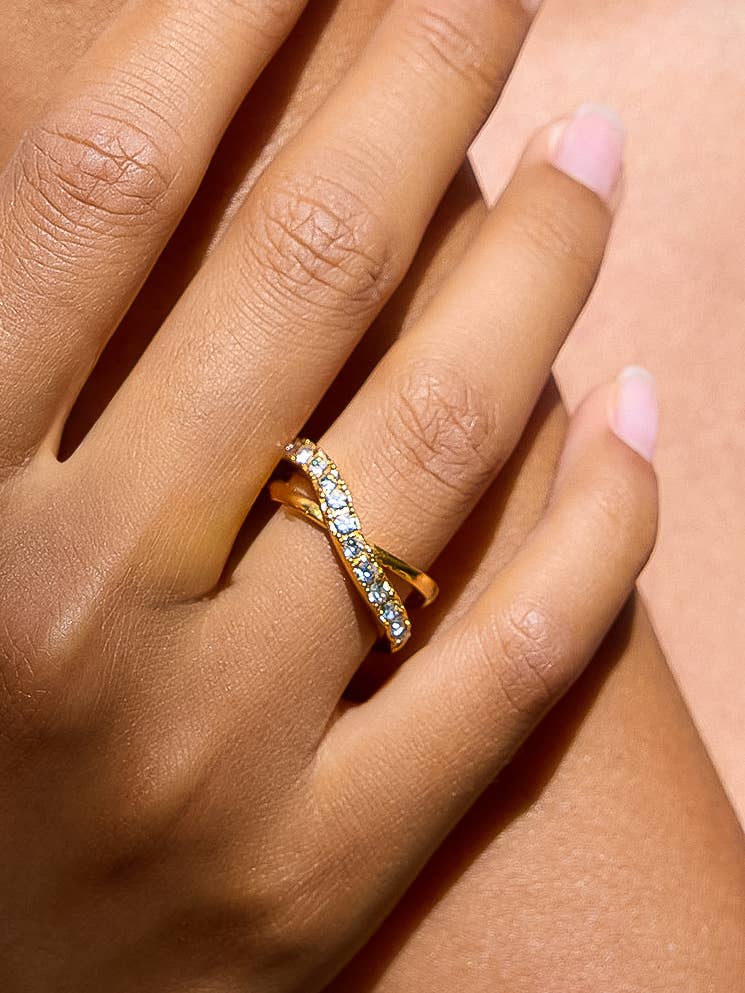 Rue 18K Gold Non-Tarnish CZ Crossover Ring
