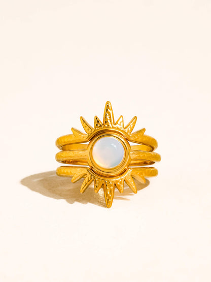 Nerina 18K Gold Non-Tarnish Sunburst Opal Stackable Ring