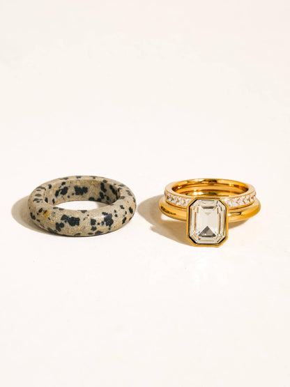 Stone 18K Gold Non-Tarnish Dalmatian Stone Mixed Ring Set