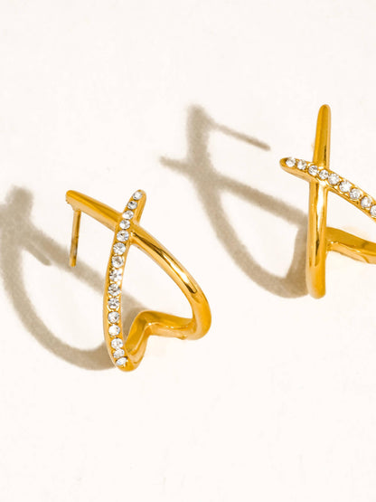Non-Tarnish CZ Crossover Earrings