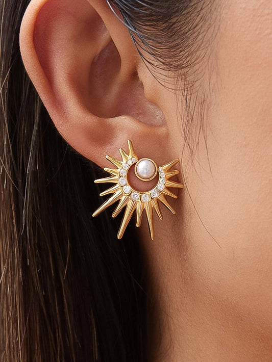 Non-Tarnish Pearl Sunburst Earrings