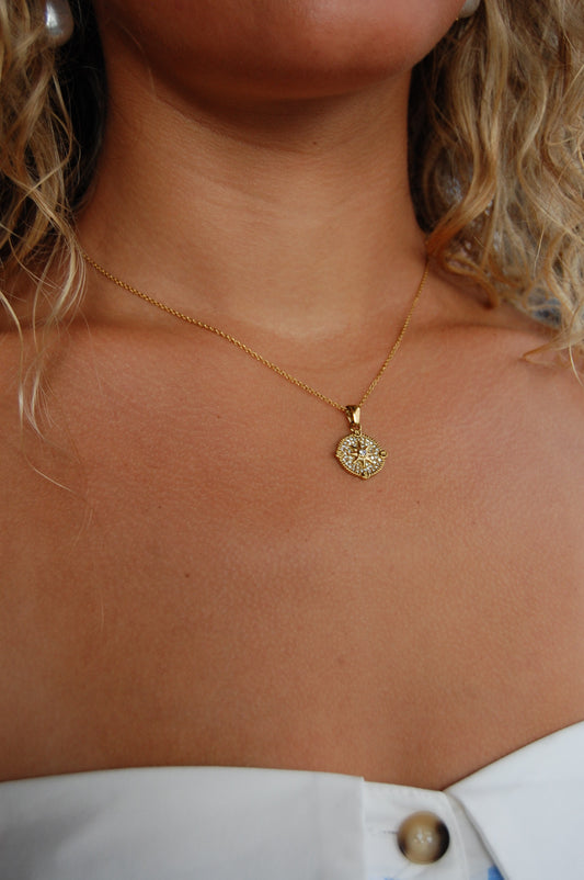 Compass Charm Water Resistant 18K Necklace