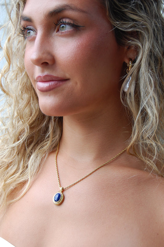 Lapis Lazuli 18K Gold-plated Steel Pendant Necklace - FGS